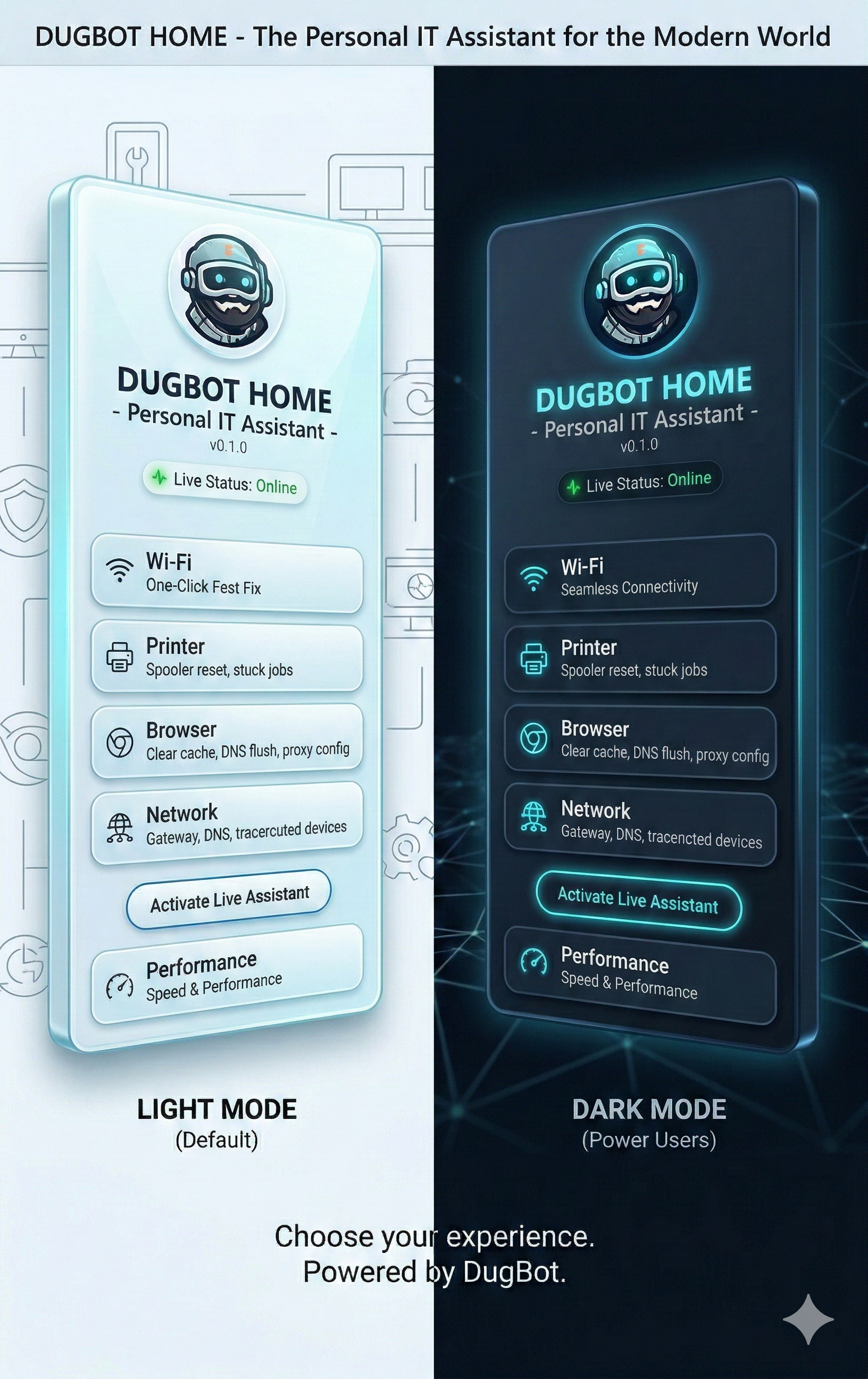 DugBot Home Light and Dark mode
